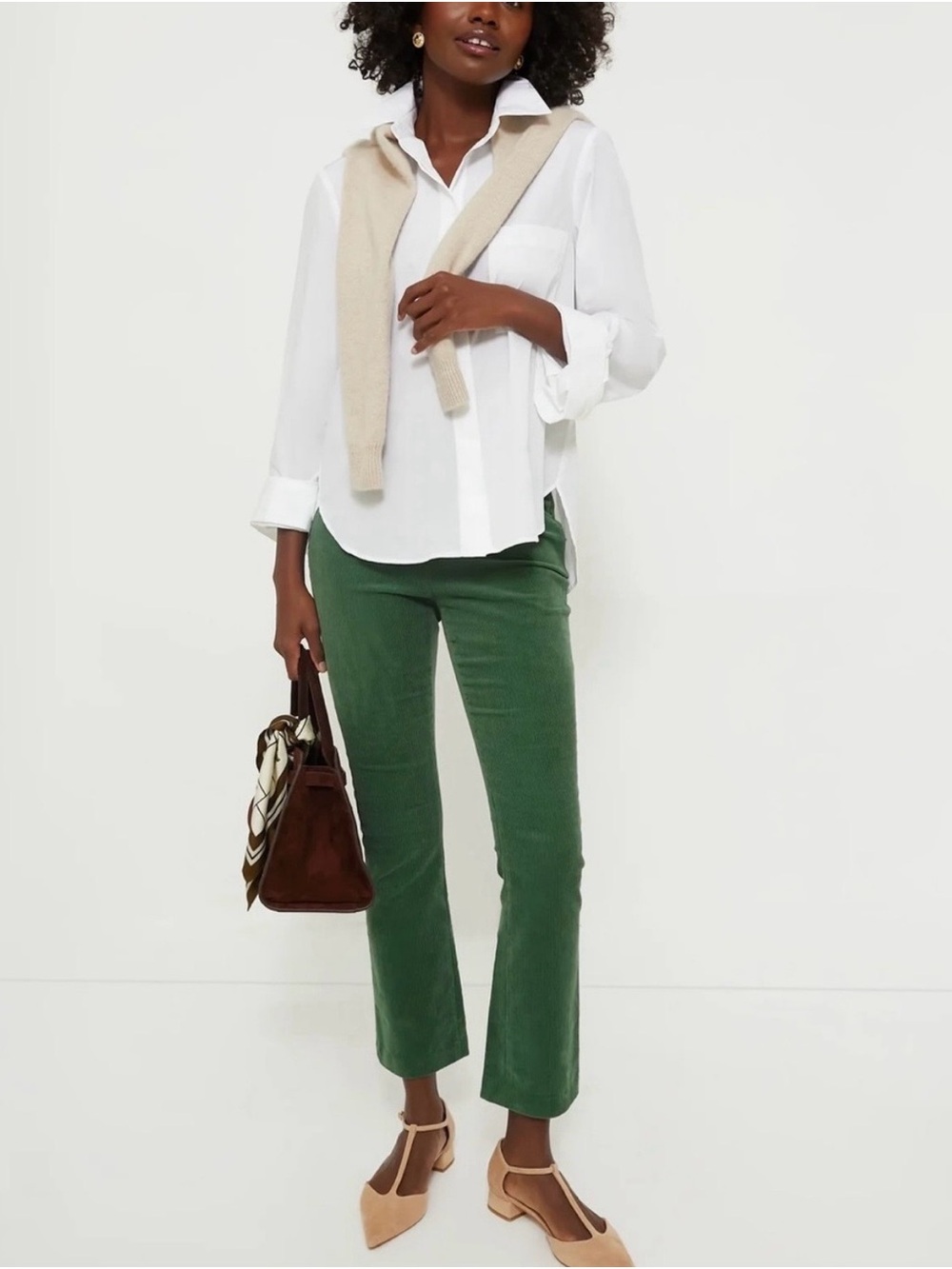 Tuckernuck Ashford Corduroy High Rise Crop Kick Flare Pants L Green $148